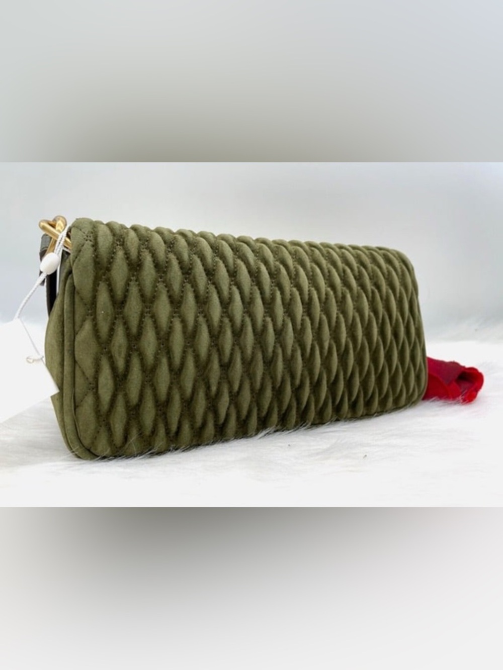 Tory Burch Olive Quilted Suede Shoulder Bag with Gold Logo - Picture 7 of 9